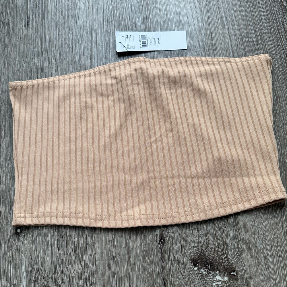 Topshop Nude Ribbed Tube Top Bandeau Crop NWT Size 12 Neutral